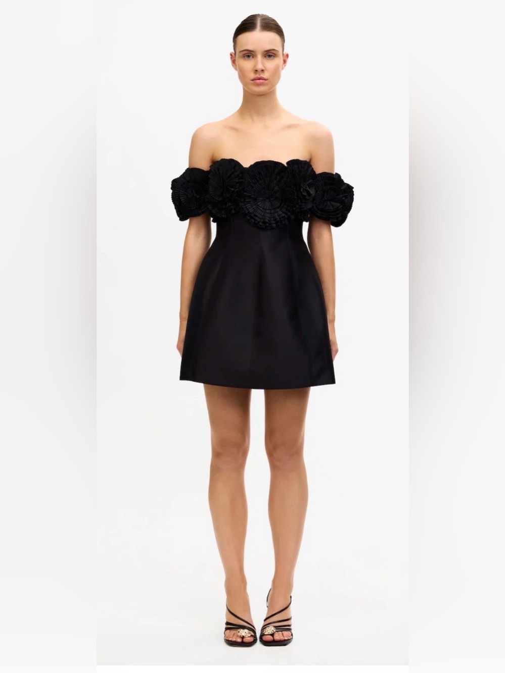 NWT Acler Trusley Mini Dress Black Off Shoulder Pleated Rosette US 6
